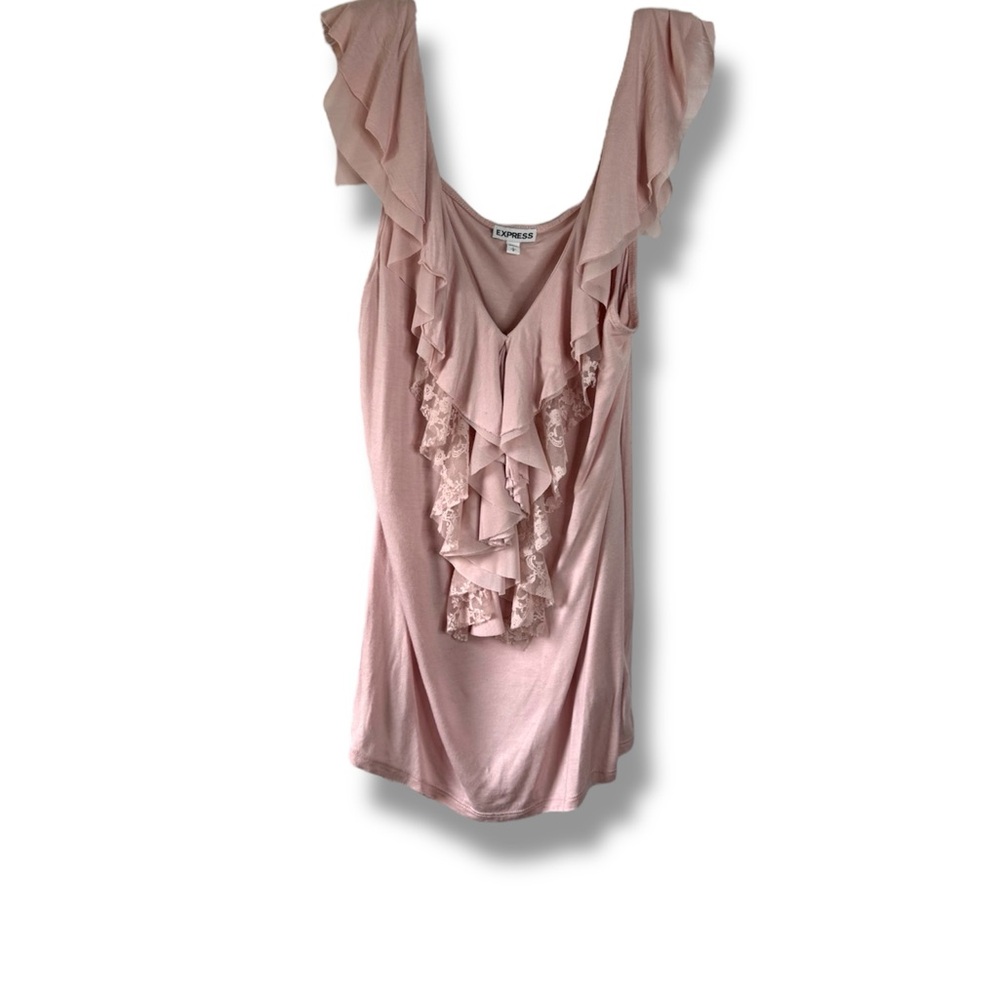 Express Blush Sleeveless VNeck Ruffle Top